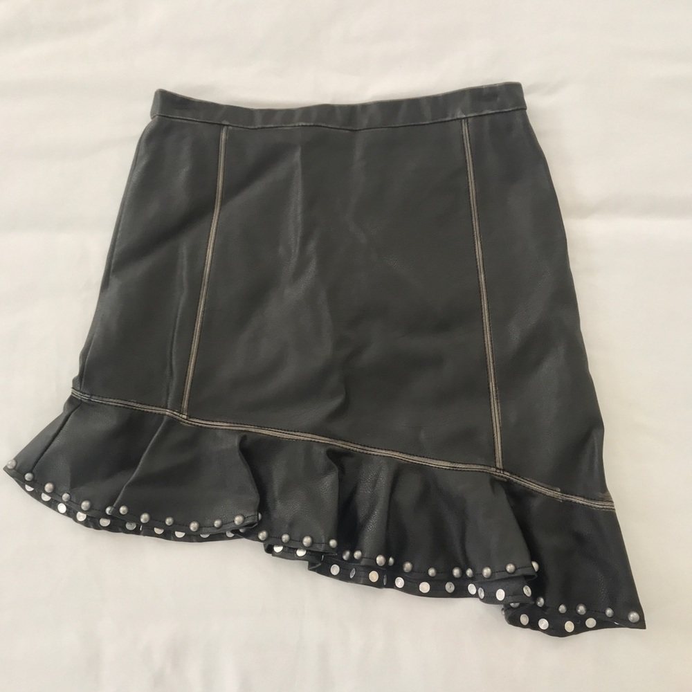Zara Faux Leather Asymmetrical Studded Mini Skirt